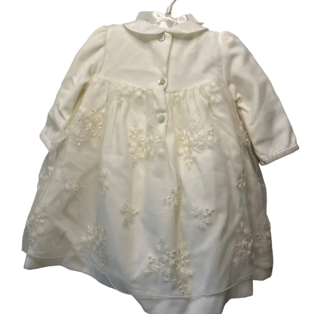Ciccino white velvet embroidered lace dress roses Easter christening‎ baby 9 m